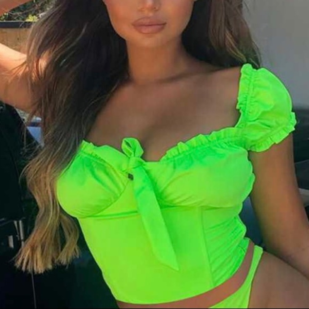 PrettyLittleThing Neon Green Milkmaid Crop Top
